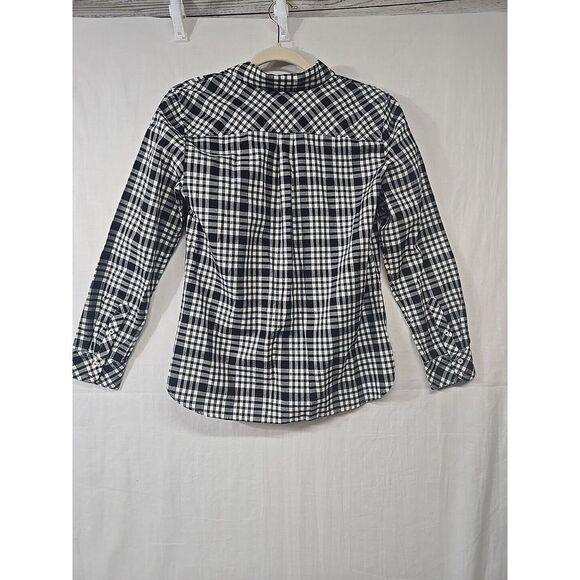 Talbots Women's S Petite Long Sleeve Button Up White/Black‎ Plaid Metallic Plaid - Picture 2 of 7